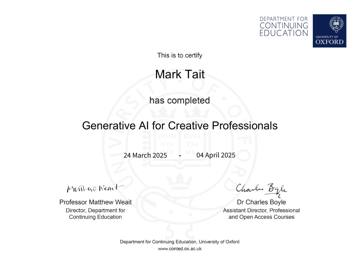Certificate: Generative AI for Creative Professionals, University of Oxford Department for Continuing Education
