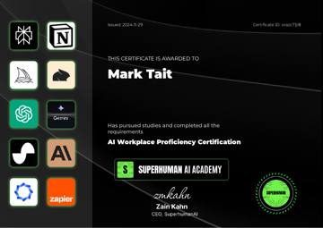 Certificate: AI Workplace Proficiency Certification, Superhuman AI Academy